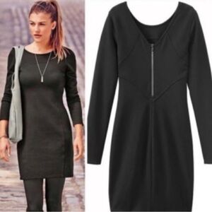 Athleta Dress Black Ponte Knit Long Sleeve Dress Women’s Size Medium Back Zip